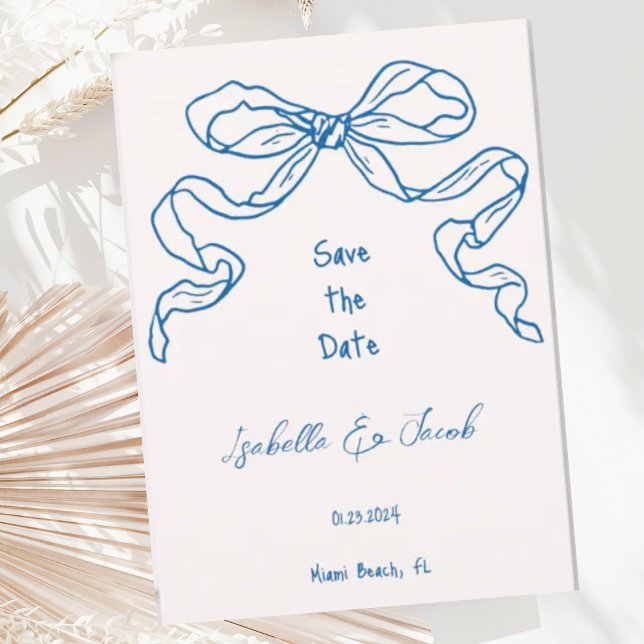 Invitation Whimsical Quirky Hand Drawn Blue Bow Enregistrer l (Créateur téléchargé)
