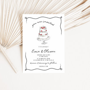 Invitation Whimsical Quirky Main tiré Mariage de gâteau de ce