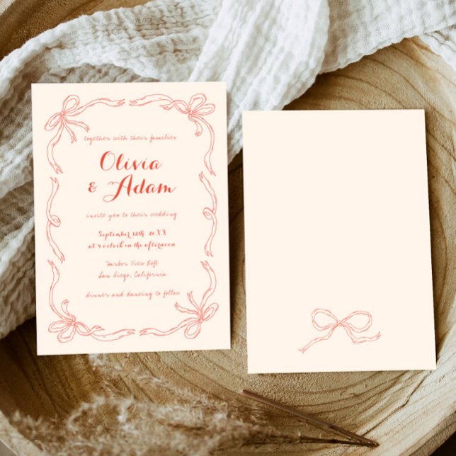Invitation Whimsical Quirky Main tiré Orange Bow Mariage (Créateur téléchargé)