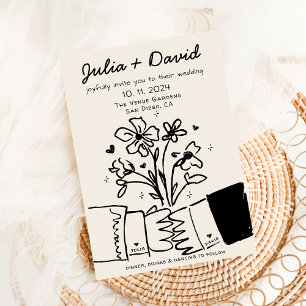 Invitation Whimsical Quirky manuscrit Mariage floral