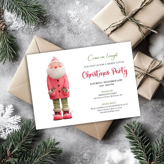 Invitation Whimsical Quirky Pink Santa Festive Party Design (Whimsical Quirky Pink Santa Festive Party Design)