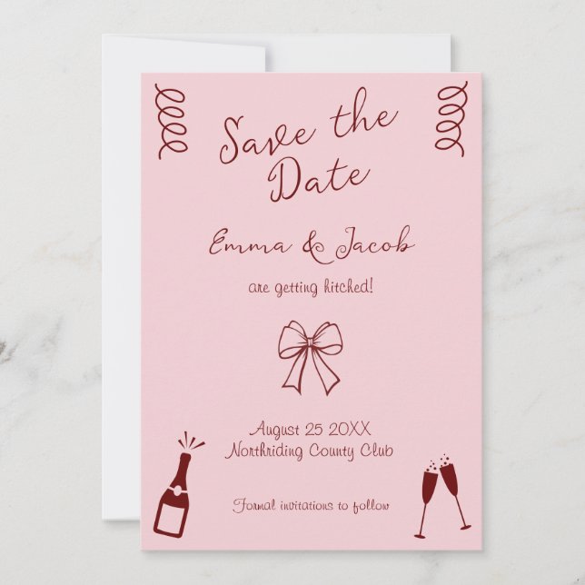 Invitation Whimsical Quirky Squigles rose Enregistrer la date (Devant)
