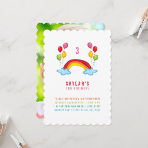 Invitation Whimsical Rainbow Et Balloons Fille Anniversaire F