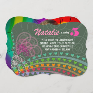 Invitation Whimsical Rainbow Heart Girl Birthday Photo Invita