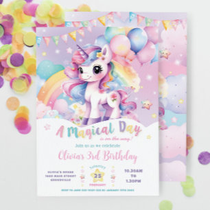 Invitation Whimsical Rainbow Unicorn Jour magique Anniversair