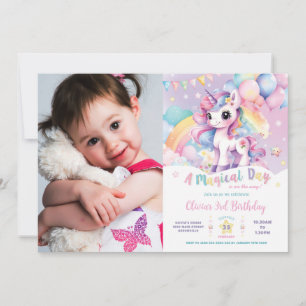 Invitation Whimsical Rainbow Unicorn Magique Anniversaire Pho