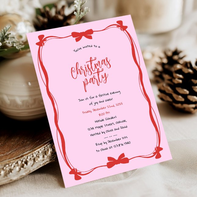 Invitation Whimsical Red and Pink Bow Christmas Party (Créateur téléchargé)