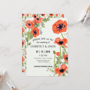 Invitation Whimsical Red Orange Poppies Mariage d'aquarelle