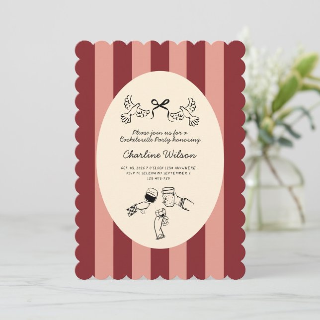 Invitation Whimsical Red Pink Striped Scribble Bachelorette (Créateur téléchargé)