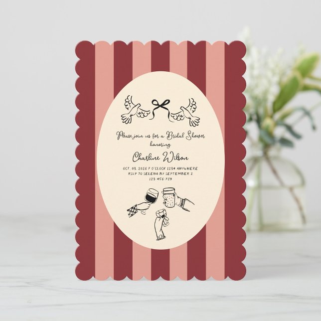 Invitation Whimsical Red Pink Striped Scribble Bridal Shower (Créateur téléchargé)
