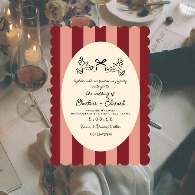 Invitation Whimsical Red Pink Striped Scribble  Wedding  (Créateur téléchargé)