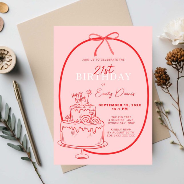 Invitation Whimsical Retro Border 21e fête d'anniversaire (Créateur téléchargé)