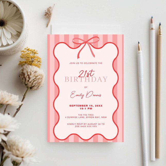 Invitation Whimsical Retro Border 21e fête d'anniversaire (Créateur téléchargé)