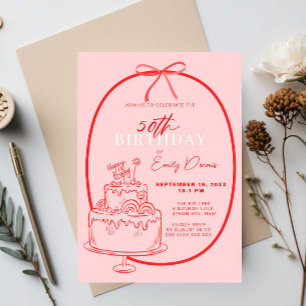 Invitation Whimsical Retro Border 50e fête d'anniversaire