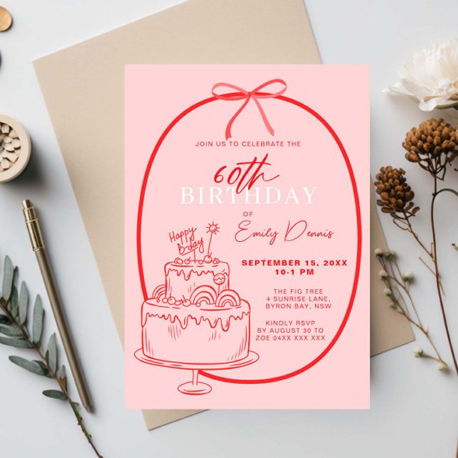 Invitation Whimsical Retro Border 60e fête d'anniversaire (Créateur téléchargé)