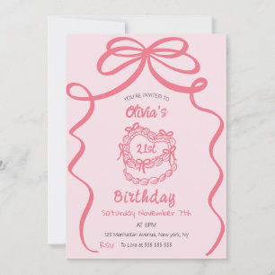 Invitation Whimsical Retro Pink Cake Vintage Anniversaire