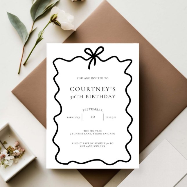 Invitation Whimsical Ribbon Bow 30e fête d'anniversaire (Créateur téléchargé)