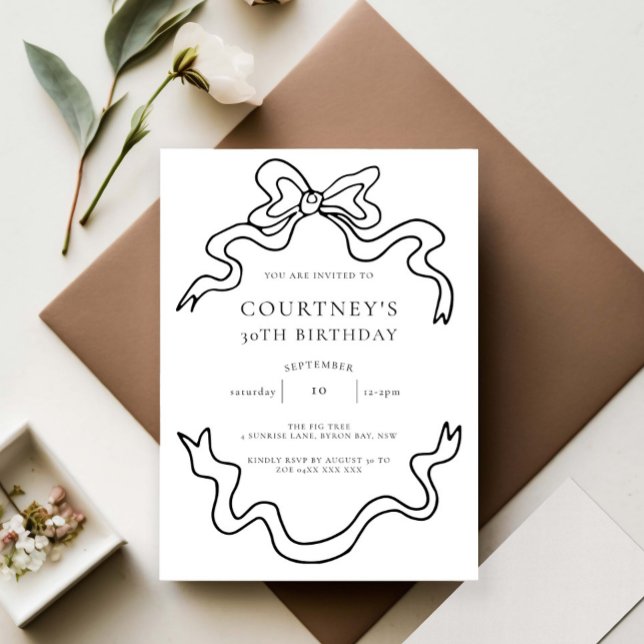 Invitation Whimsical Ribbon Bow 30th Birthday Party (Créateur téléchargé)