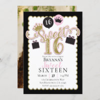 Whimsical Rose Black Sweet 16 Photo Anniversaire