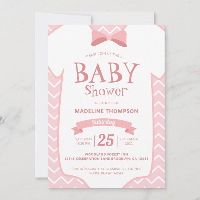 Invitation Whimsical rose blanche Cravate de bébé Baby shower (Devant)