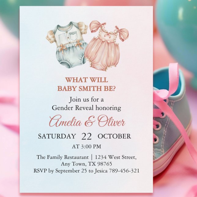 Invitation Whimsical Rose Blue Baby Outfit Genre Revey (Créateur téléchargé)