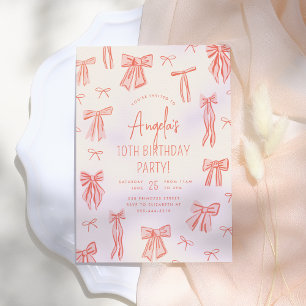Invitation Whimsical Rose Bow Girl Anniversaire