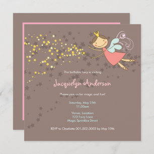 Invitation Whimsical Rose Fairy Princess Stars Fille Annivers