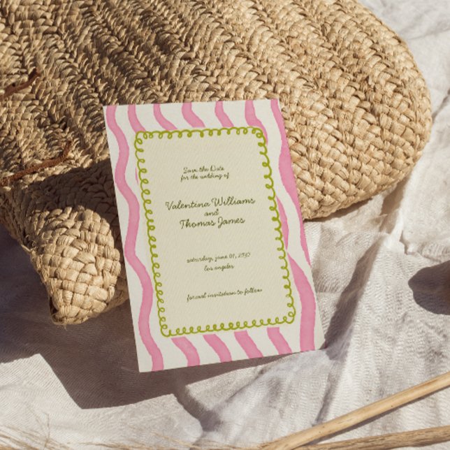 Invitation Whimsical Rose & Green Wedding Enregistrer la date (Créateur téléchargé)