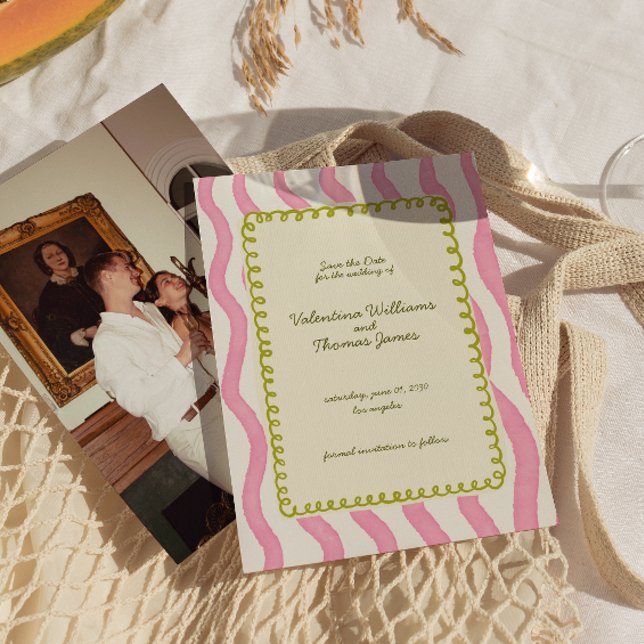 Invitation Whimsical Rose & Green Wedding Enregistrer la date (Créateur téléchargé)