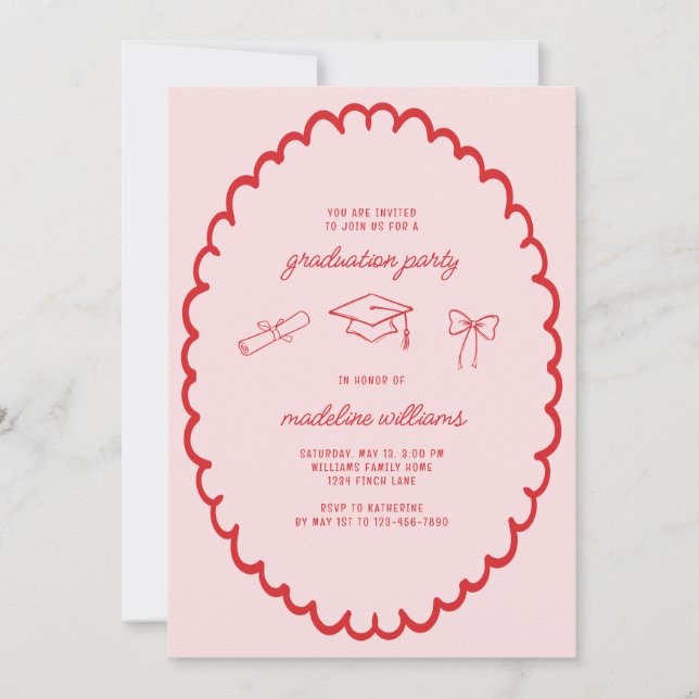 Invitation Whimsical Rose Red Graduation Party (Devant)