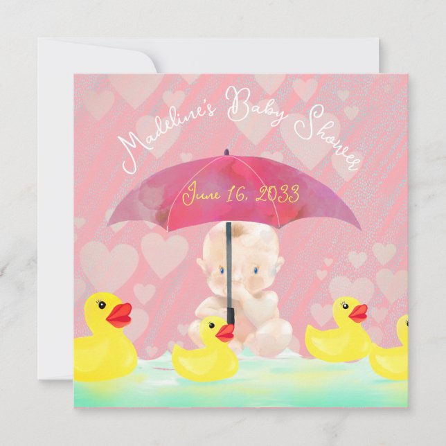 Invitation Whimsical rose Vintage Canard Baby shower paraplui (Devant)