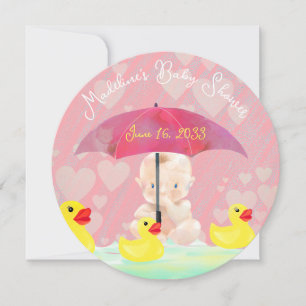 Invitation Whimsical rose Vintage parapluie Baby shower rond
