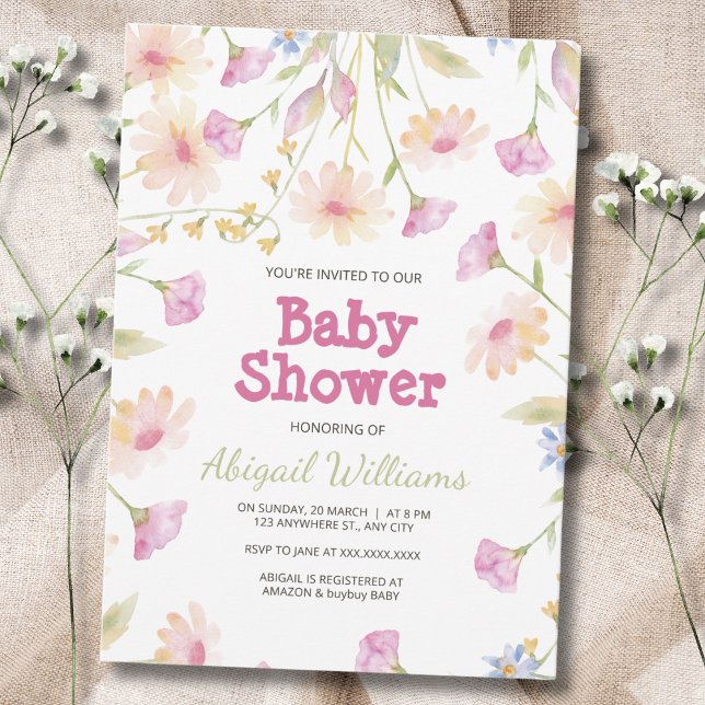 Invitation Whimsical Rustique rose Baby shower floral (Créateur téléchargé)