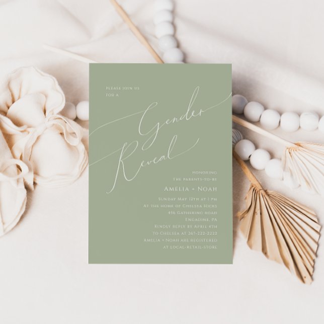 Invitation Whimsical Sage Green Baby Genre Reveal (Créateur téléchargé)
