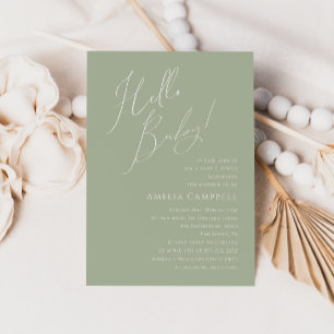 Invitation Whimsical Sage Green Bonjour bébé! Baby shower
