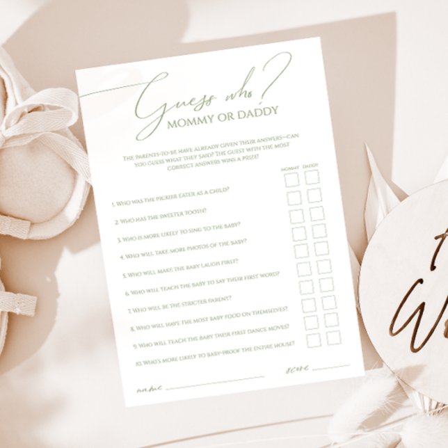 Invitation Whimsical Sage Green Devine Qui Maman Ou Papa Cart (Créateur téléchargé)