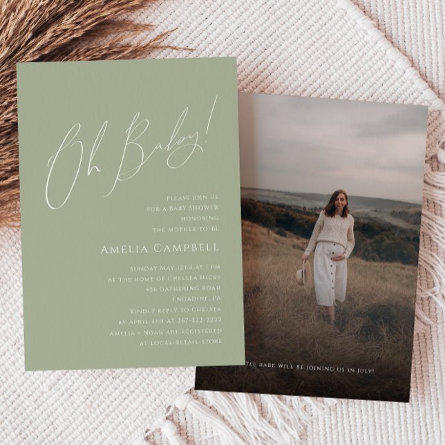 Invitation Whimsical Sage Green Oh Baby! Baby shower photo (Créateur téléchargé)