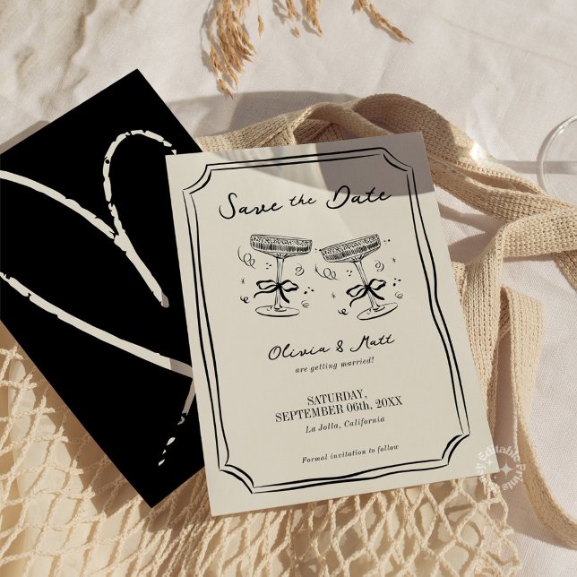 Invitation Whimsical Save The Date Champagne Cheers  (champagne save the date, whimsical save the date, champagne cheers invitation, playful wedding invit)