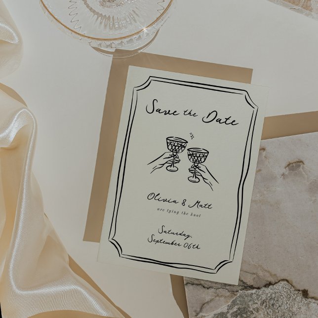 Invitation Whimsical Save The Date Champagne Cheveux ( Whimsical Save The Date Champagne Cheers Invitation)