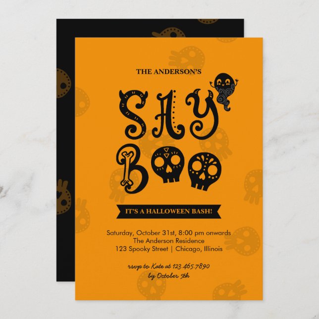 Invitation Whimsical Say Boo Halloween Party (Devant / Derrière)