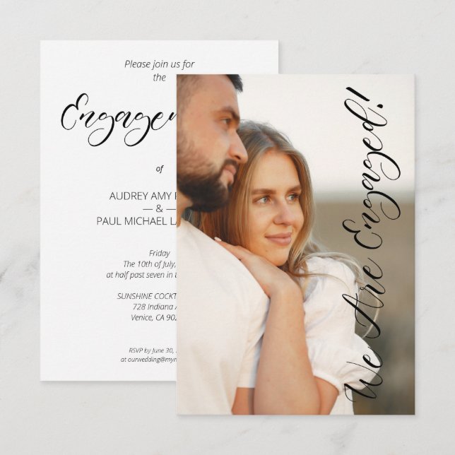 Invitation Whimsical Script Custom Photo Couple Engagement (Devant / Derrière)