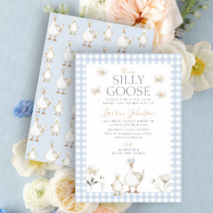 Invitation Whimsical Silly Goose Blue En vichy Baby shower