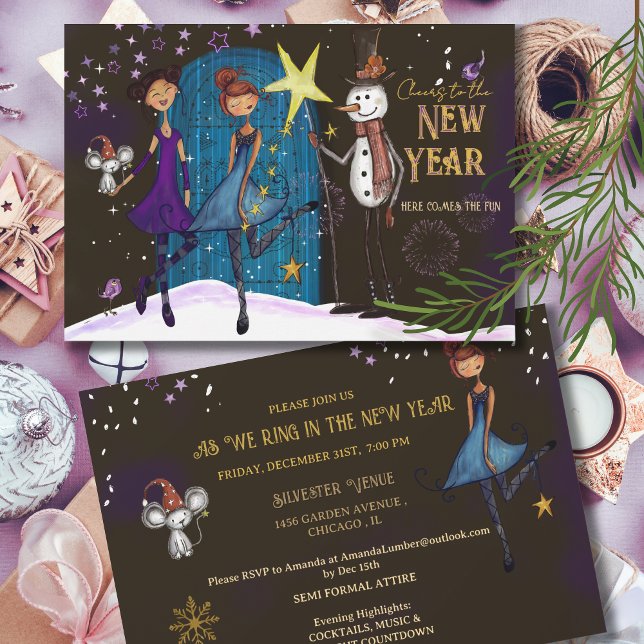 Invitation Whimsical Silvester Party Girls Night Out New Year (Whimsical Silvester Party Girls Night Out New Year Invitation)