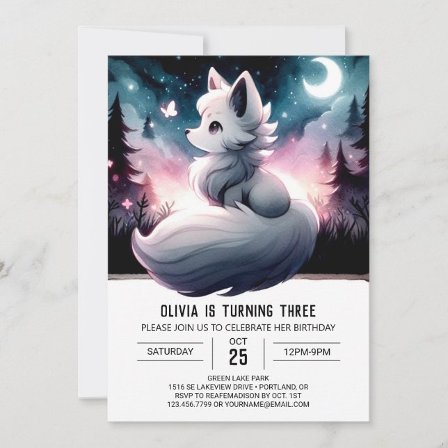 Invitation Whimsical Simple Wolf Anniversaire (Devant)