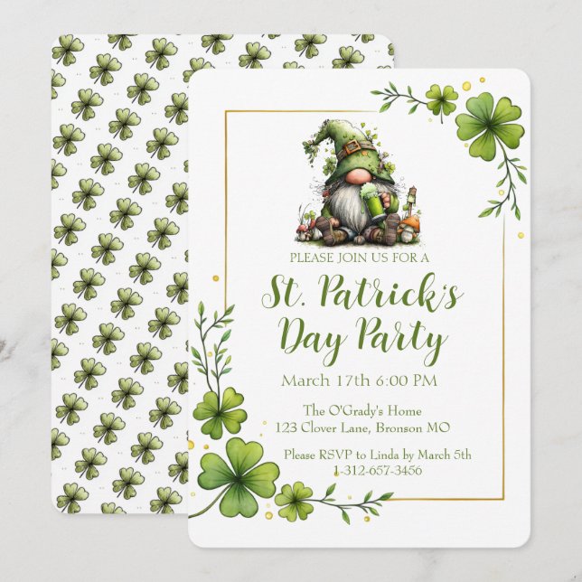 Invitation Whimsical St. Patrick’s Day Celebration Invite  (Devant / Derrière)