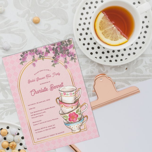 Invitation Whimsical Stacked Teacups Bridal Shower Tea Party (Whimsical Stacked Teacups Bridal Shower Tea Party Invitation)