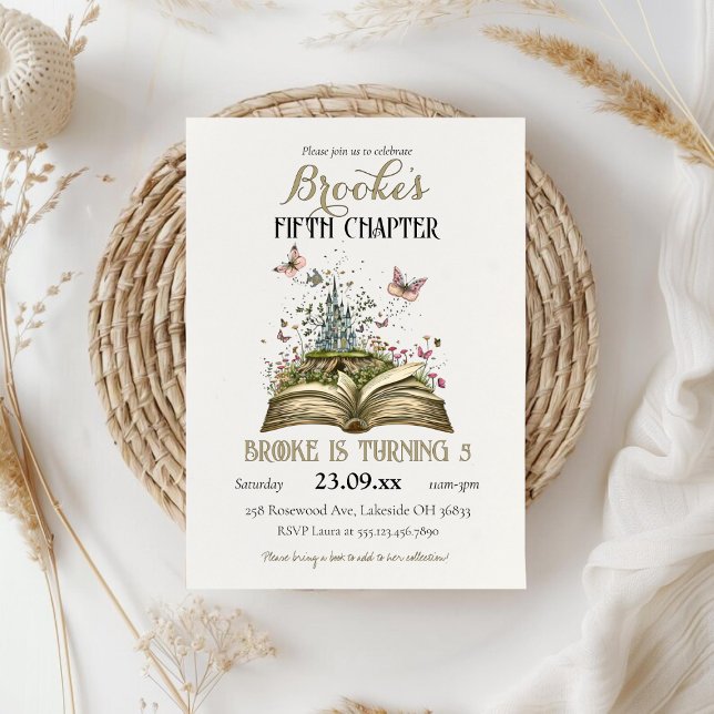 Invitation Whimsical Story Magasin Livre Thématique Anniversa (Whimsical Story Magic Book Themed Birthday Party Invitation)