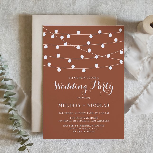 Invitation Whimsical String Lights Terracotta Wedding Party (Whimsical String Lights Terracotta Wedding Party Invitation)