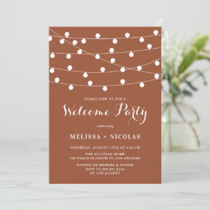 Invitation Whimsical String Lights Terracotta Welcome Party