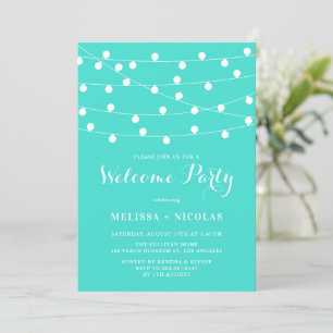 Invitation Whimsical String Lights Turquoise Welcome Party